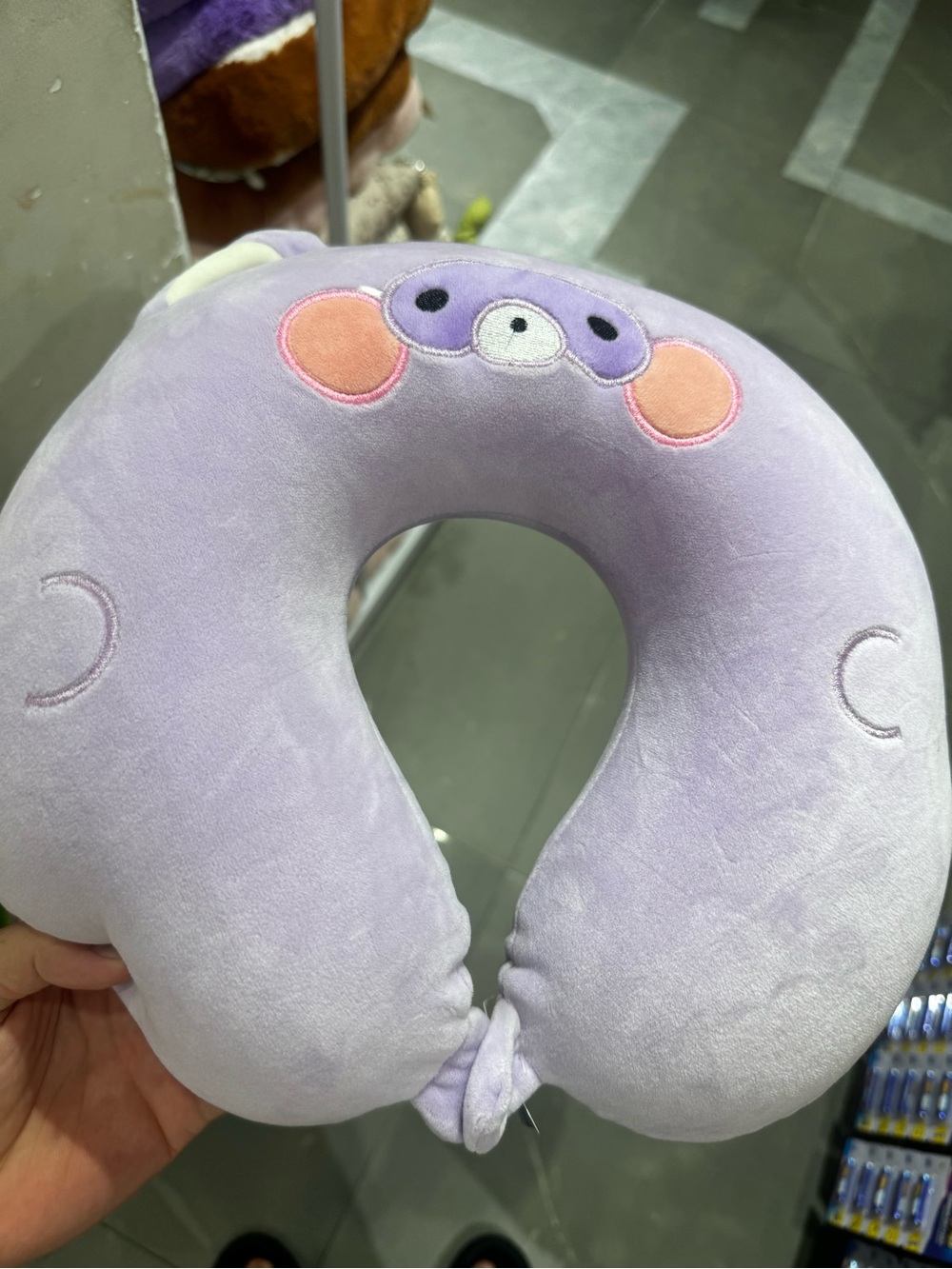 Kids Plush Bear Neck Pillow in Lavender - Comfort Travel Support